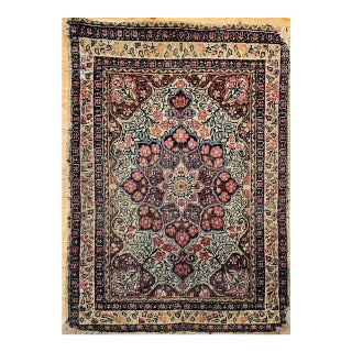 19th Century Persian Kerman Lavar Rug, Hand-Knotted Wool, Floral Pattern, Ivory & Burgundy, 2x3 For Sale