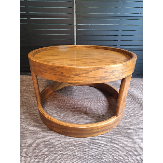 Vintage Post Modern Solid Oak Round End Table For Sale - Image 4 of 10