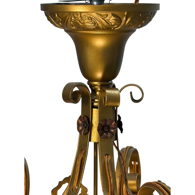 Art Nouveau 1920s Shorter Ceiling 5 Light Aztec Gold With Original Finish #2606 For Sale - Image 3 of 11