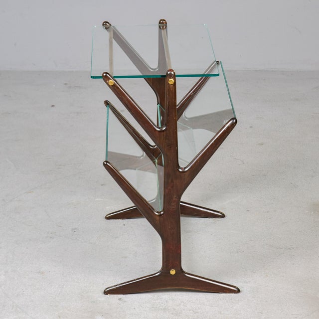 Mid Century Mahogany Side Table With Magazine Rack and Brass Detail For Sale - Image 4 of 11