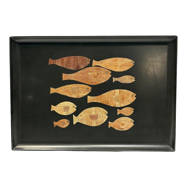 Mid Century Modern 'Couroc of Monterey' Inlaid Wood Fish Serving Tray For Sale