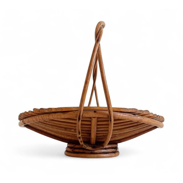 Louis Sognot Vintage Rattan Fruit Bowl Basket Centerpiece by Franco Albini, 1950s For Sale - Image 4 of 16