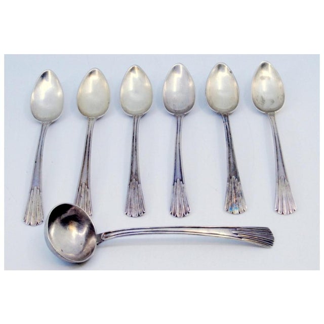 Teaspoons and Sugar Shovel in Silver with Handle Reliefs, Set of 6, in Very Good conditions. Designed before 1890 This...