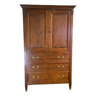 1990s Stickley Italian-Style Solid Cherry Three-Drawer Armoire With Italian Motif and Solid Brass Hardware. For Sale