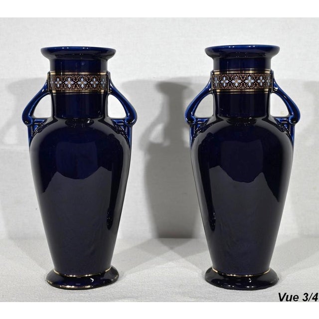 Enameled Earthenware Vases, Early 20th Century, Set of 2 For Sale - Image 14 of 18