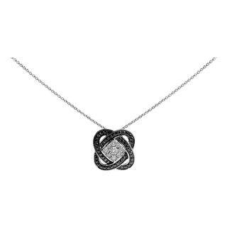 Black Rhodium Plated Sterling Silver Diamond Accent Geometric Knot Pendant Necklace For Sale