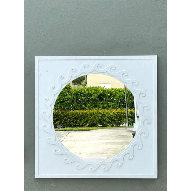 Vintage Wave Design Aluminum Mirror For Sale - Image 4 of 14