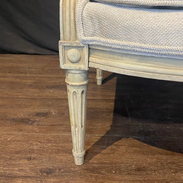 Linen 19th Century French Louis XVI Painted Bergère Chairs -a Pair For Sale - Image 8 of 10