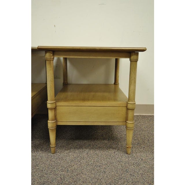 Vintage Drexel Hollywood Regency Leather Top Solid Wood Side End Tables