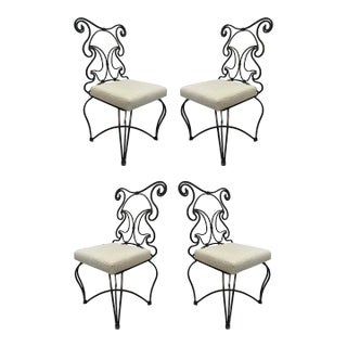 Vintage Wrought Iron Art Nouveau Style Dining Chairs, Set of Four For Sale
