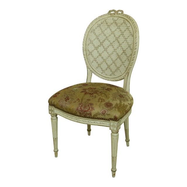 French Louis XVI Cane Back Paint Decorated Side Chair For Sale