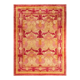 Arts & Crafts, One-of-a-Kind Hand-Knotted Area Rug - Pink, 8' 10" x 11' 10" For Sale