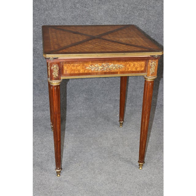 Fine Signed Paul Sormani Kingwood Marquetry Napkin Folding Card Games Table For Sale - Image 11 of 11