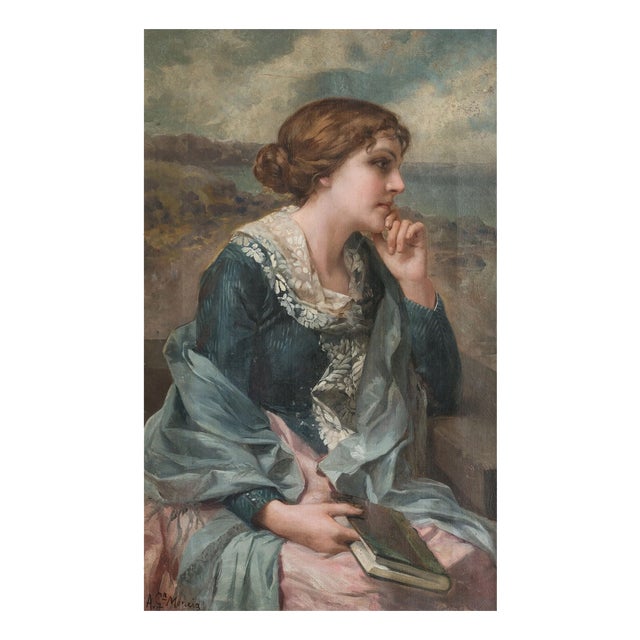 Antonio García Mencía, Portrait of a Young Woman Reading, 1800s, Oil Painting on Canvas For Sale