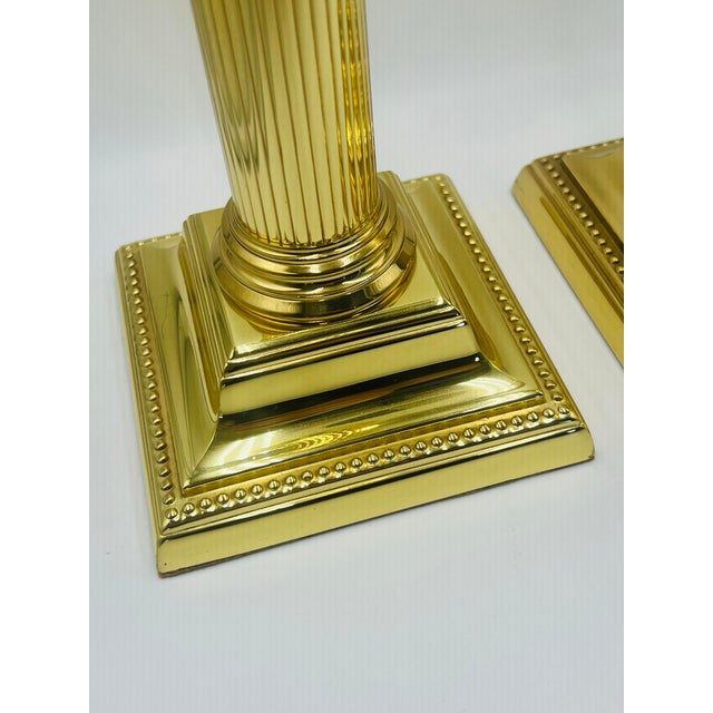 Hollywood Regency Baldwin Brass Pillar Candlesticks - a Pair For Sale - Image 3 of 6