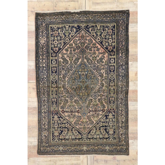 Navy Blue Antique Persian Bibikabad Rug - 04'05 X 06'08 For Sale - Image 8 of 9