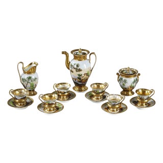 Paris Porcelain Service with Landscape Decorations, 1820, Set of 9 For Sale