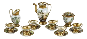 Paris Porcelain Service with Landscape Decorations, 1820, Set of 9