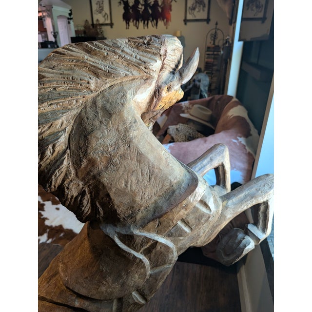 Wood 1990s Large Carved Wooden Horse Sculpture For Sale - Image 7 of 8