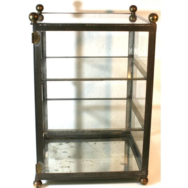 Hollywood Regency Brass Metal & Glass Square Footed Tabletop Curio Cabinet Vitrine For Sale - Image 9 of 12
