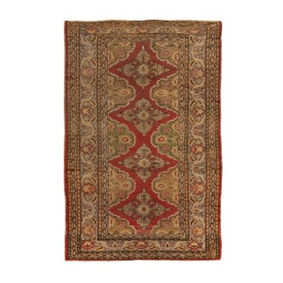 Antique Kayseri Traditional Geometric Red and Gold Wool Rug For Sale