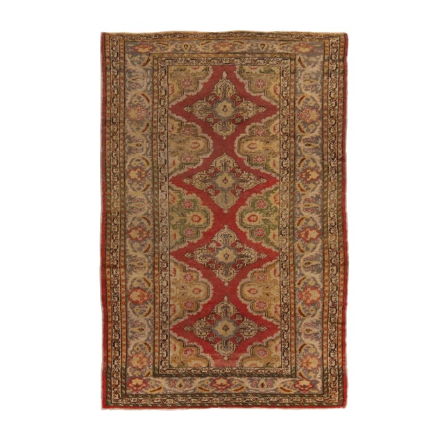 Antique Kayseri Traditional Geometric Red and Gold Wool Rug For Sale