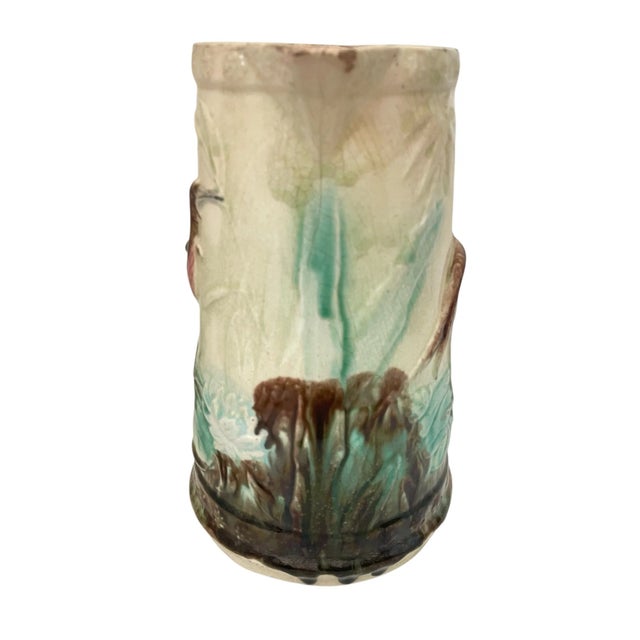 English Antique England Majolica Pitcher Crane Stork & Lily Pad Aesthetic Style #36 For Sale - Image 3 of 8