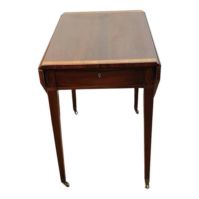 Late 19th Century Antique English Sheraton Rosewood Satin Wood Banded Pembroke Drop Leaf Table For Sale