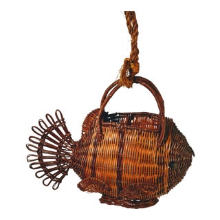 Mid Century Figural Fish Basket With Handles For Sale