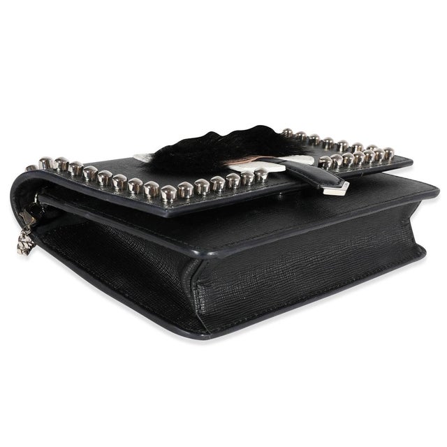 Black Vitello Elite & Mink Studded Karlito Chain Wallet For Sale In New York - Image 6 of 8