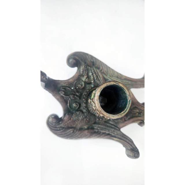Antique Brass Rococo Revival Chamberstick Candle Holder With Verdigris Patina For Sale In New York - Image 6 of 12