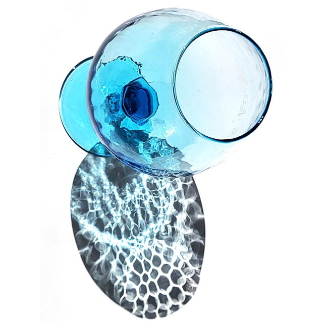 1960s 1960s Empoli Blue Stemmed Optic Glass Vase For Sale - Image 5 of 9