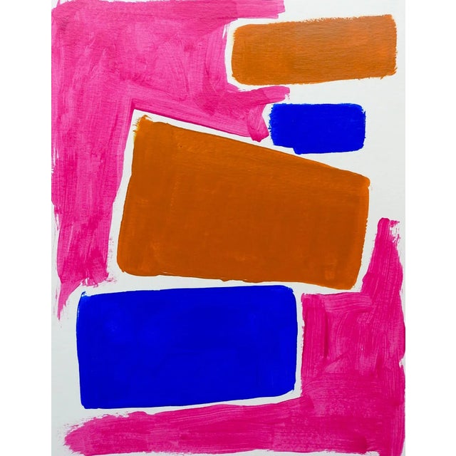 Contemporary Contemporary Abstract Shapes Pink Blue Terracotta Painting For Sale - Image 3 of 3