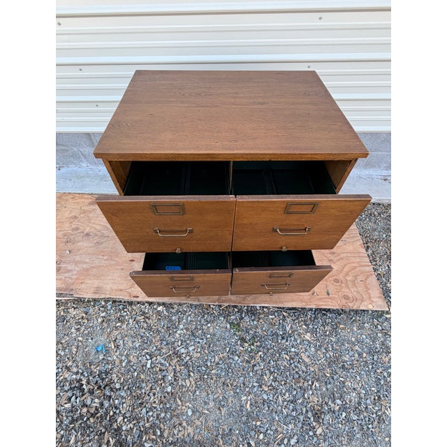 Brown Antique Oak Four-Drawer Filing Cabinet on Cast Iron Casters, Circa 1900–1920 For Sale - Image 8 of 12