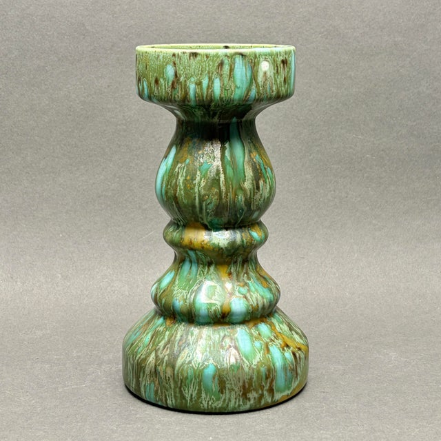 Mid-Century Modern Vintage 1970s West German Pottery Green Drip Glaze Sculptural Candlestick For Sale - Image 3 of 7