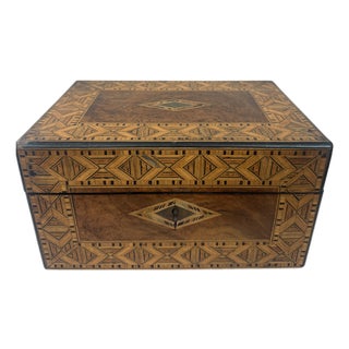 Antique Marquetry Inlaid Wooden Jewelry Box For Sale