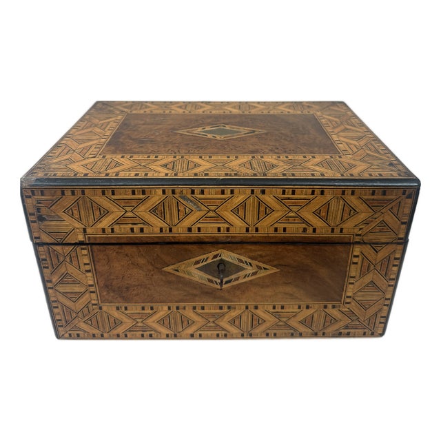 Antique Marquetry Inlaid Wooden Jewelry Box For Sale