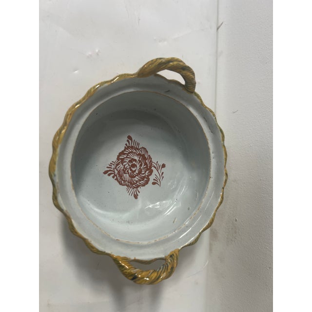 Cream Polychrome Earthenware Butter Dish with Two Handles For Sale - Image 8 of 13