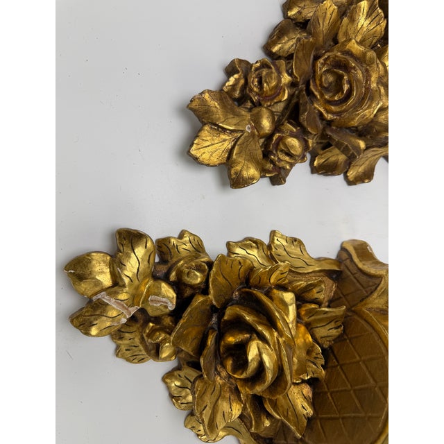 1930s Carved Gold Gilt Wall Shelf Brackets For Sale - Image 5 of 10