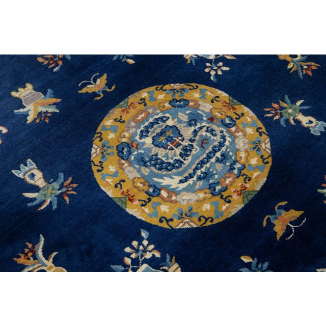1920s Antique Peking Designed Chinese Wool Rug Handmade in Blue For Sale - Image 9 of 9