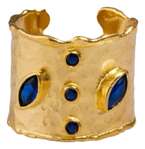 Mystic Sapphire & Gold Chunky Cuff Ring, Adjustable size