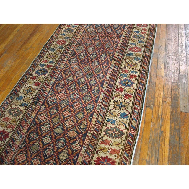 1890s Blue Navy Geometric Antique Caucasian Shirvan Runner Carpet 3'3" X 9'3" Handknotted Wool Rug For Sale - Image 11 of 14