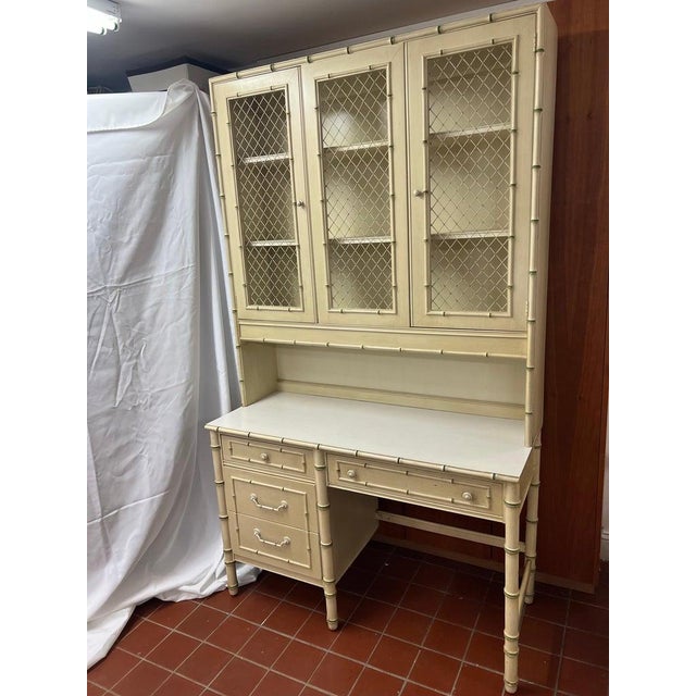 Thomasville Allegro Faux Bamboo Desk With Bookcase Hutch Top and Chair For Sale - Image 11 of 18