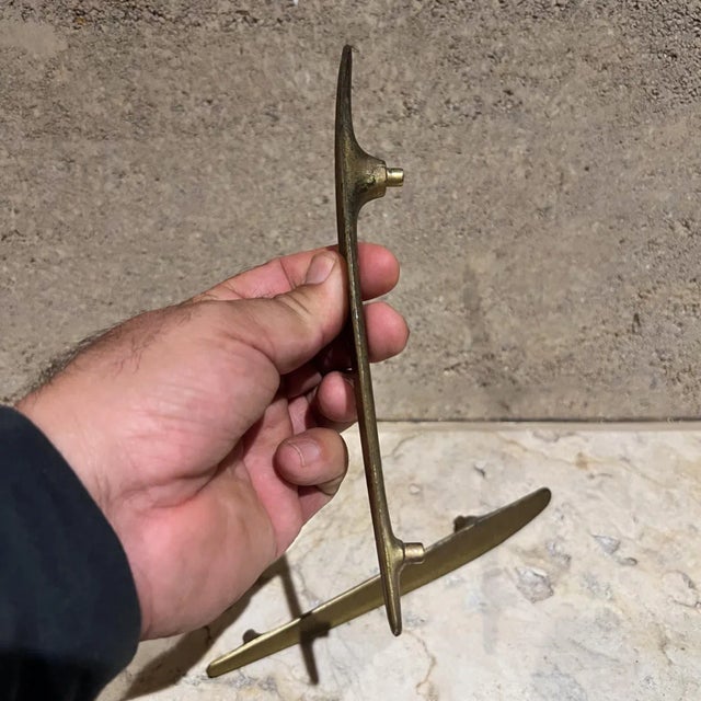 Modernist Long Brass Pull Handle Set of Two Carl Aubock Style For Sale - Image 4 of 6