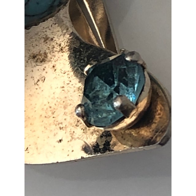 Metal 1980s Turquoise, Lapis and Blue Topaz Swirl Earrings, A Pair For Sale - Image 7 of 8