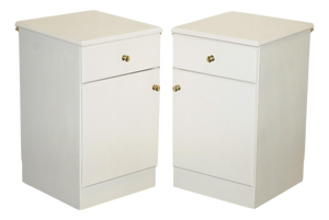 Painted White Bedside Tables with Brass Knobs, Set of 2