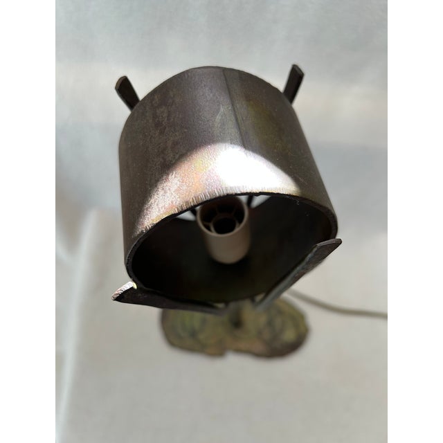 Bronze Antique Bronze Industrial Brutalist Sculptural Table Lamp For Sale - Image 8 of 10