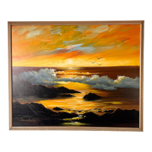 Large - Vintage Samuel San Coastal Seascape Oil on Canvas Painting, Framed