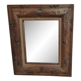 Mexican Mid Century Hand Carved Wood Frame With Mirror For Sale