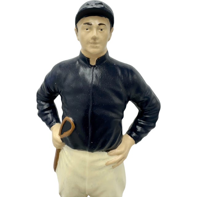 American Vintage Equestrian Navy Blue Jockey Bookend Statue 13"h For Sale - Image 3 of 12